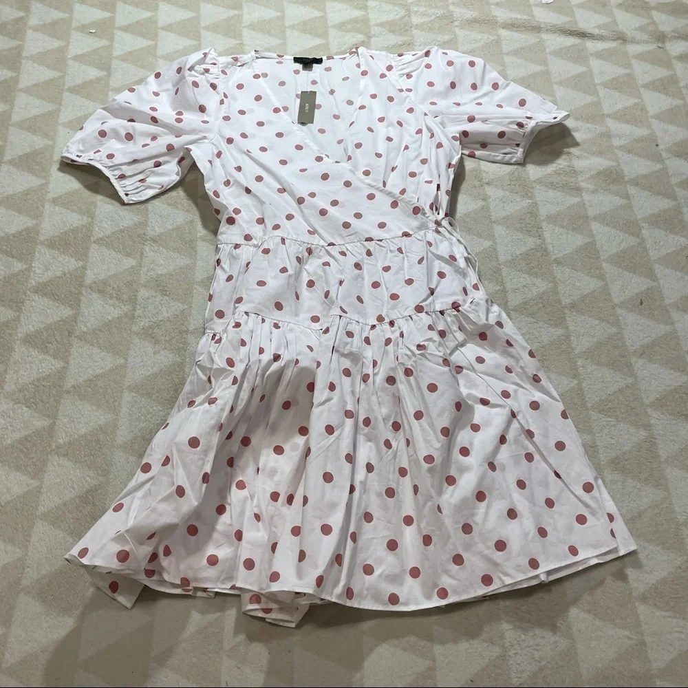 J crew puff sleeve cotton poplin dress white rose dot Barbie vneck - Picture 2 of 5